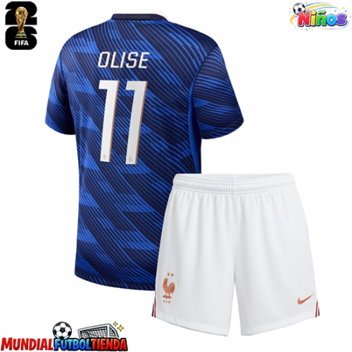 Camiseta Francia Michael Olise #11 Primera Equipación Replica Mundial 2026 para niños mangas cortas (+ Pantalones cortos)